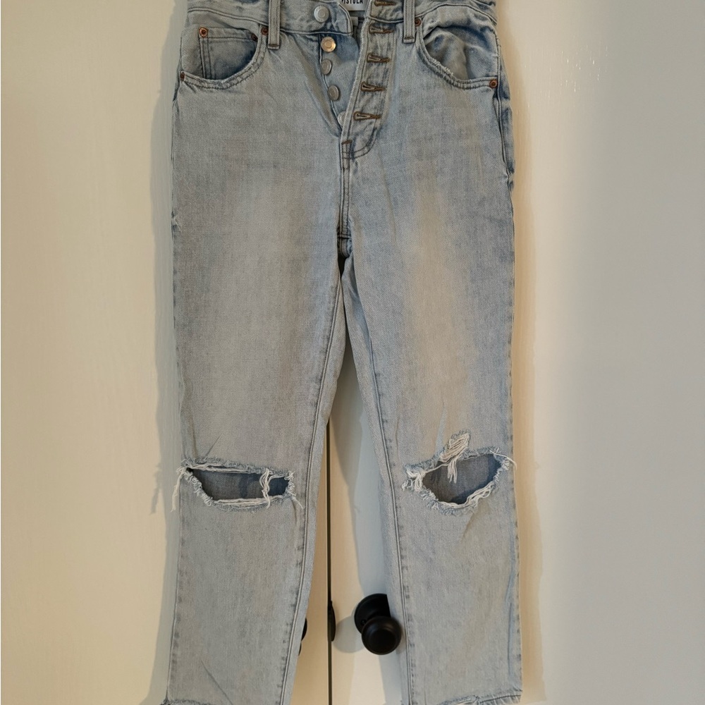 Charlie light wash distressed high rise straight jeans